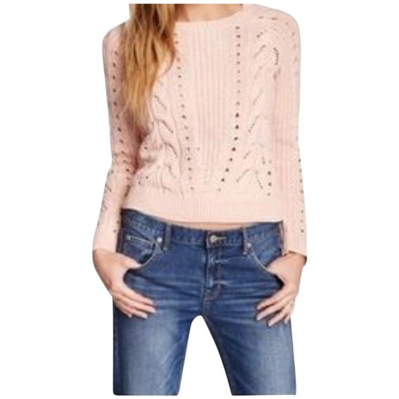Lucky Brand Blush Pink Chunky Cable Knit Sweater 7W50969 Women's Size Medium - Picture 2 of 7